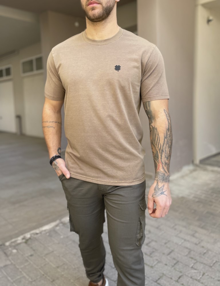 AVCII Denim Ανδρικό βαμβακερό καφέ πλυμένο παλαιωμένο T-shirt με μικρό λογότυπο TPM1071